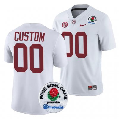 Men's Alabama Crimson Tide #00 Custom 2024 Rose Bowl White NCAA Playoff College Football Jersey 2403BYSA3